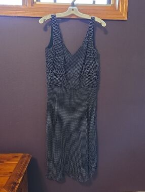 Ann Taylor Black Polka Dot V-Neck Midi Dress